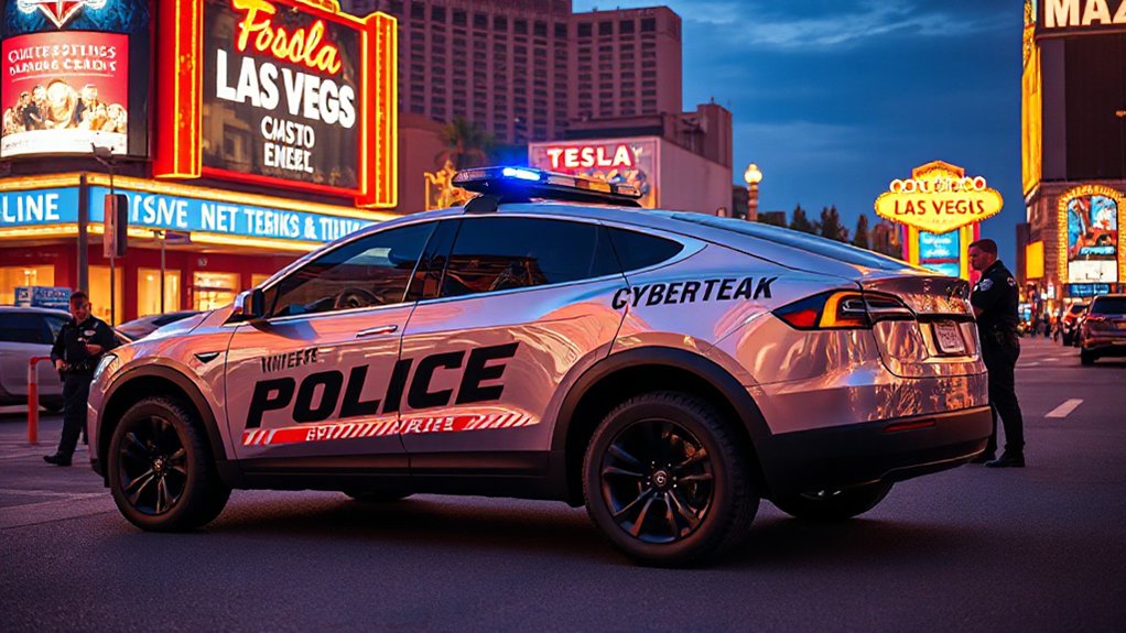 futuristic tesla cybertrucks combat crime